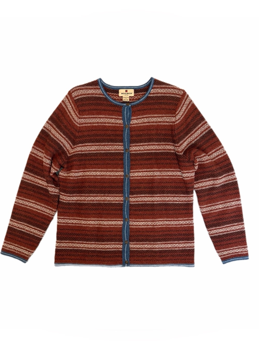 Woolrich 100% Lambswool Southwestern Striped Scoop neck button Cardigan 
 L